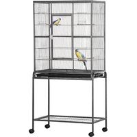 Jaula para pájaros metálica con ruedas, perchas, comederos y estante 81x48x162,5 cm Negro y Gris