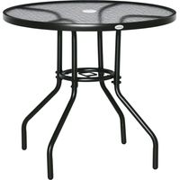 Mesa de Exterior Ø80x72 cm con Agujero para Sombrilla y Encimera de Vidrio Templado para Patio Terraza Negro
