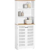Sobuy – Colonne de salle de bain BZR44W – Armoire haute avec 3 étagères ouvertes et 2 portes – Bois MDF laqué blanc – Dimensions L60cm x P30cm x H160cm