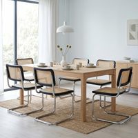 Lot de 6 Chaises Moyen Siècle - Design Cantilever et Cannage Rotin - Coussin confortable et Pieds Chromés - Idéal Salon et Cuisine, Noir