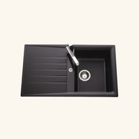Évier résine noir 86x50 cm – Évier encastrable réversible 1 bac avec égouttoir – Bonde et siphon inclus – Pour meuble sous évier 45 cm – EWI