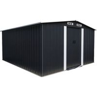 Habitat Et Jardin – Abri de jardin métal 13,18 m² – Dimensions 338 x 390 x 193 cm – Porte coulissante – 4 bouches d'aération – Résistance aux intempéries