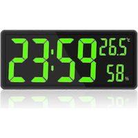 Horloge numérique à grand affichage, grande horloge murale numérique avec affichage de la température et de l'humidité, horloge murale numérique à chiffres LED pour chambre
