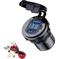 Chargeur de Voiture USB Quick Charge QC 3.0 Double Port de Adaptateur étanche Charge Rapide 36W avec Voltmètre Numérique LED pour 9V - 32V Bateau Moto ATV Bus Camion SUV (Noir)
