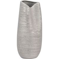 Beliani – Vase décoratif en grès argenté 32 cm – Forme abstraite moderne – Finition métallique chic – Pour bouquets de fleurs séchées