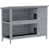 Hasenstall Kaninchenstall aus Holz mit 2 Etagen Asphaltdach Bodenwanne Türen für Kleintiere 136,4 x 50 x 93 cm Grau