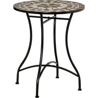 Table de jardin ronde metal et mosaique exterieur interieur 60x71 cm noir