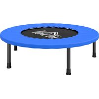 Trampolín fitness Ø81 cm acero 28 resortes borde protector carga 100 kg 81x81x22.5 cm negro azul