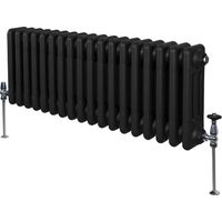 Radiatore Termosifone a 3 Colonne 300mm x 832mm Moderno Centralizzato Nero in Acciaio Inox Orizzontale a Parete Cucina Soggiorno Bagno Kit di Fissaggio e Spazzola Inclusi