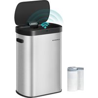 Songmics – Poubelle automatique 50 L – Capteur de mouvement – Ouverture tactile – Fermeture douce – Acier inoxydable – 15 sacs inclus