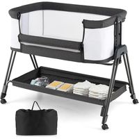 Costway – Lit cododo bébé avec matelas – 4 roues verrouillables – 7 hauteurs réglables – Étagère de rangement – Tissu en maille pour circulation d'air