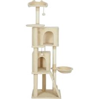 Rascador para Gatos 160 cm con Plataformas, Cama, 2 Cuevas, Hamaca, Escalera, Postes de Sisal Beige