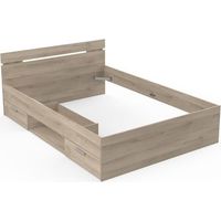 Lit adulte - MICHIGAN - 140 x 200 cm - 2 tiroirs / 1 niche - Chene Kronberg - DEMEYERE