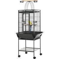Cage à oiseaux avec roues perchoirs mangeoires étagère pont arqué 62,5x62,5x156 cm Gris