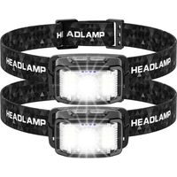 2-pack of extremely powerful 2000 lumen LED headlamps with motion sensor, ideal for fishing, camping, cycling and running.
