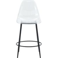 Set di 2 Sgabelli da Bar, Schienale Trasparente, Piedini Regolabili, per Cucina e Isola, Plastica e Metallo, Trasparente e Nero