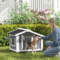 Niche pour chien en bois résistant aux intempéries avec plancher amovible, toit en asphalte, fenêtre ouvrante, 98 x 76 x 69,5 cm, grise