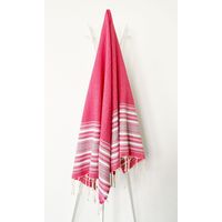 Fouta 100x200 fuchsia, bleu, gris et blanc - 100% coton - franges