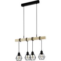 Lampe suspendue à 4 lumières Townshend 5 Salle à manger - noire avec du bois - 44075