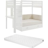 Letto a soppalco 90 x 190 cm con divano letto Abete e MDF Bianco + Materasso - ORPELIA