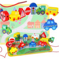 Wooden Threading Blocks Set, Vehicles, 12-Piece