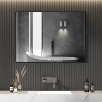 Schwarz Wandspiegel 100x70 cm mit Schwarzer Rahmen hochwertigen Moderner Design Badspiegel Rechteckiger Badspiegel für Schlafzimmer Flur Wohnzimmer Badezimmer