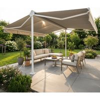 Store banne double pente ENARGITE (Manuelle - Blanc RAL 9010 - Taupe 250g/m² - 6.00 x 2 x 3.00 m)