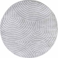 Tapis rond 200 x 200-rond cm, motif géométrique, gris, blanc, forme rond, structure relief, entretien aspirateur ou chiffon humide, confort