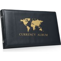 Album collection billets 40 pochettes, 20 feuilles pour dollars, couverture PU rigide. Pages recto-verso pour cartes/timbres.