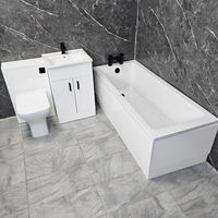 Bathroom Suite Siera 1700mm Bath with White Vanity Unit WC Black Handles Taps, With End Panel