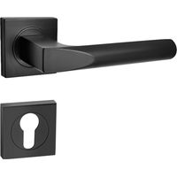 domino Türgriff Drückergarnitur PZ - Profilzylinder Set quadratische Rosette Türklinke für Zimmertür, Bürotür, Kellertür & Innentür Türbeschläge aus Aluminium Schwarz CONO-QR BLACK