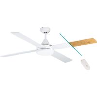EGLO Deckenventilator TRINIDAD, 4 Flügel Ventilator mit Licht, weiß matt, Wendeflügel aus MDF in Weiß oder Eiche, Fernbedienung, Sommer Winter Betrieb, warmweiß–kaltweiß, dimmbar, AC Motor, Ø 122cm