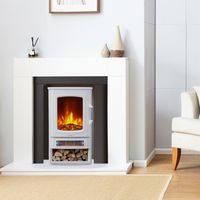 Neo White 1000W / 2000W Freestanding Electric Fire Stove Heater Burner Realistic Flame and Log Store