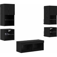 vidaXL TV Wall Units 8 pcs Black Oak Engineered Wood