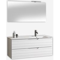 Mobile Badezimmerschrank mit Waschbecken und LED-Spiegel Solmira DX - Weiß