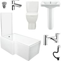 Complete Bathroom Suite L Shaped Shower Bath Inc Screen and Taps LEFT HAND, Without End Panel