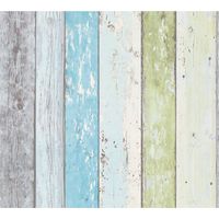 Papier peint aspect bois Profhome 855077 papier peint intissé lisse au used look mat bleu vert blanc 5,33 m2