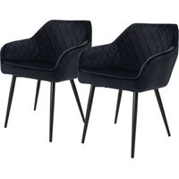 ML-Design Set di 2 Sedie da Sala da Pranzo con Braccioli e Schienale Rivestimento in Velluto Nero Sedia da Cucina Imbottita con Gambe in Acciaio Poltrona per Soggiorno Salotto Design Elegante