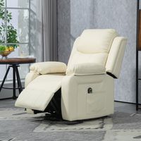 Fauteuil releveur électrique inclinable à 160°. Fauteuil relaxant électrique en similicuir avec télécommande. Repose-pieds et 2 poches latérales pour le salon. Blanc crème.