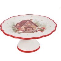 Preziosa Luxury Home Alzatina Natale Ceramica con Bordo Ondulato Rotonda D 21,6 Cm H 9,6 Cm Rosso