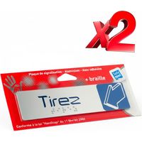 Lot de 2 Plaque de Porte Adhesive 170x45 mm signaletique en aluminium Brosse Taille - 2x TIREZ