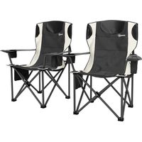 Ensemble de 2 chaises pliantes de camping avec accoudoirs porte-gobelet appuie-tête et sac glacière, charge 120 kg adapté pêche jardin