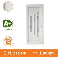 Direct Fenêtres – Porte d'entrée PVC blanc 83cm – Double vitrage clair 33.2/14/4 – Isolation thermique A (Ud = 1,4) – Seuil aluminium PMR