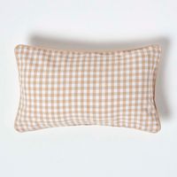 HOMESCAPES Cotton Gingham Check Beige Rectangular Cushion Cover, 30 x 50 cm