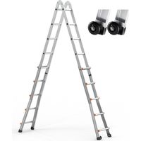 Mophorn Escalera telescópica de 16,7 pies con estructura en A, escalera extensible compacta de aluminio, escalera multifunción plegable para RV, interior/exterior, carga de 330 lb, color plateado