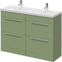 Napoli 390 Olive Green 1200mm 4 Drawer Vanity Unit with Double Glide Basins - 1200mm - Chrome 320mm Handle
