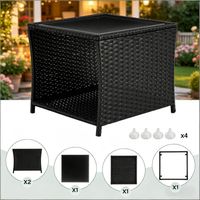 Table basse en rotin, petite table d'appoint avec rangement, table de patio pour extérieur