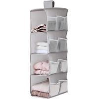 Estante colgante plegable, armario colgante, organizador de armario colgante, 4 compartimentos, 12 bolsillos laterales, 30 x 22,5 x 80 cm (gris)
