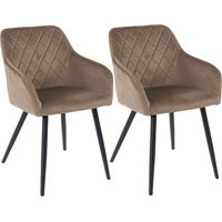 M&S – Lot de 2 chaises en velours taupe 59x56x82 cm – Accoudoirs intégrés – Piètement métal noir – Confort ergonomique