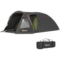 Tunneltent voor 4 personen, lichtgewicht, stabiel, waterdicht, UV 50+, kampeertent met luifel, dubbele deur, zwart